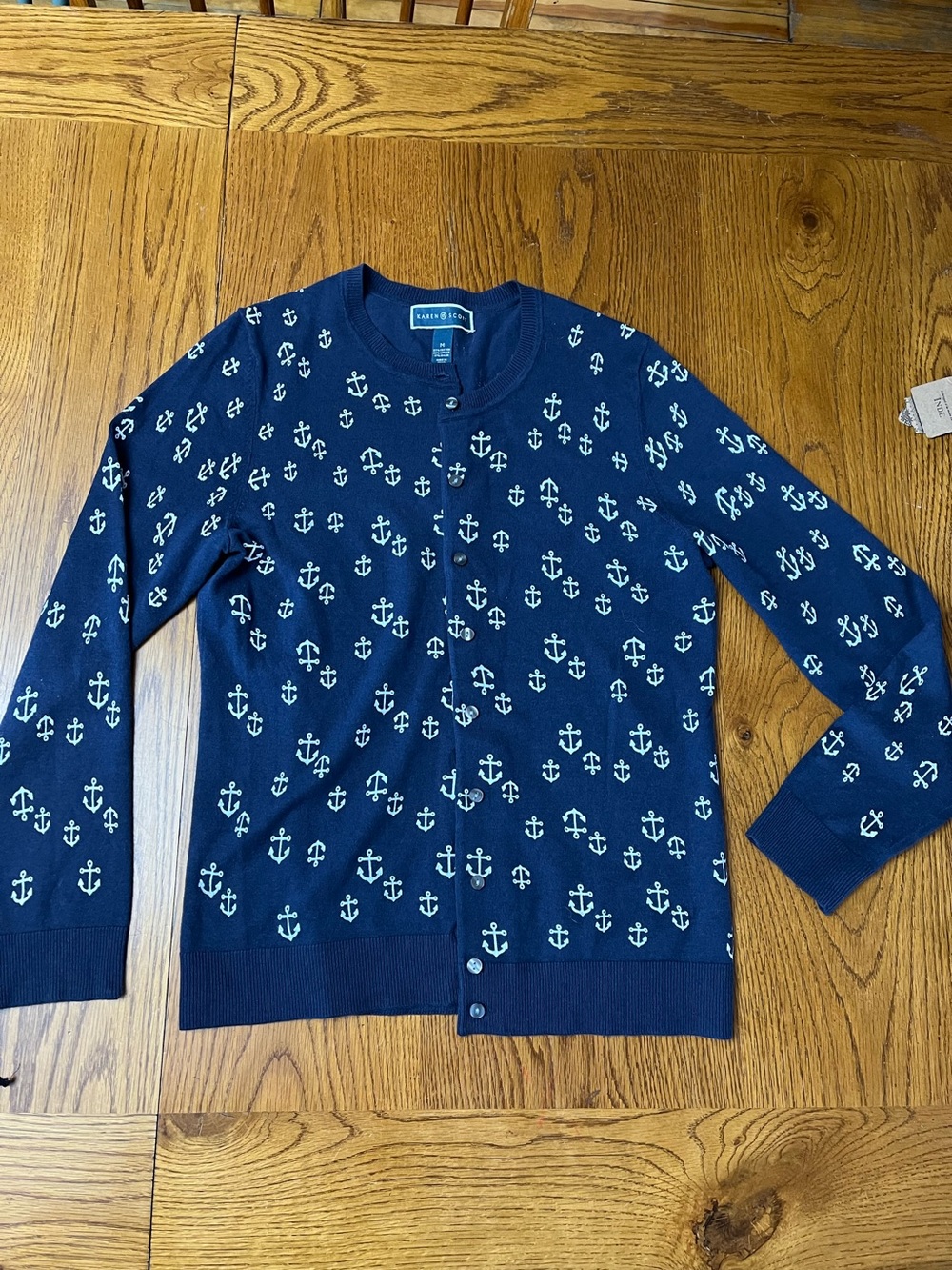 Karen Scott Nautical Anchor-Print Crewneck Sweater - Navy